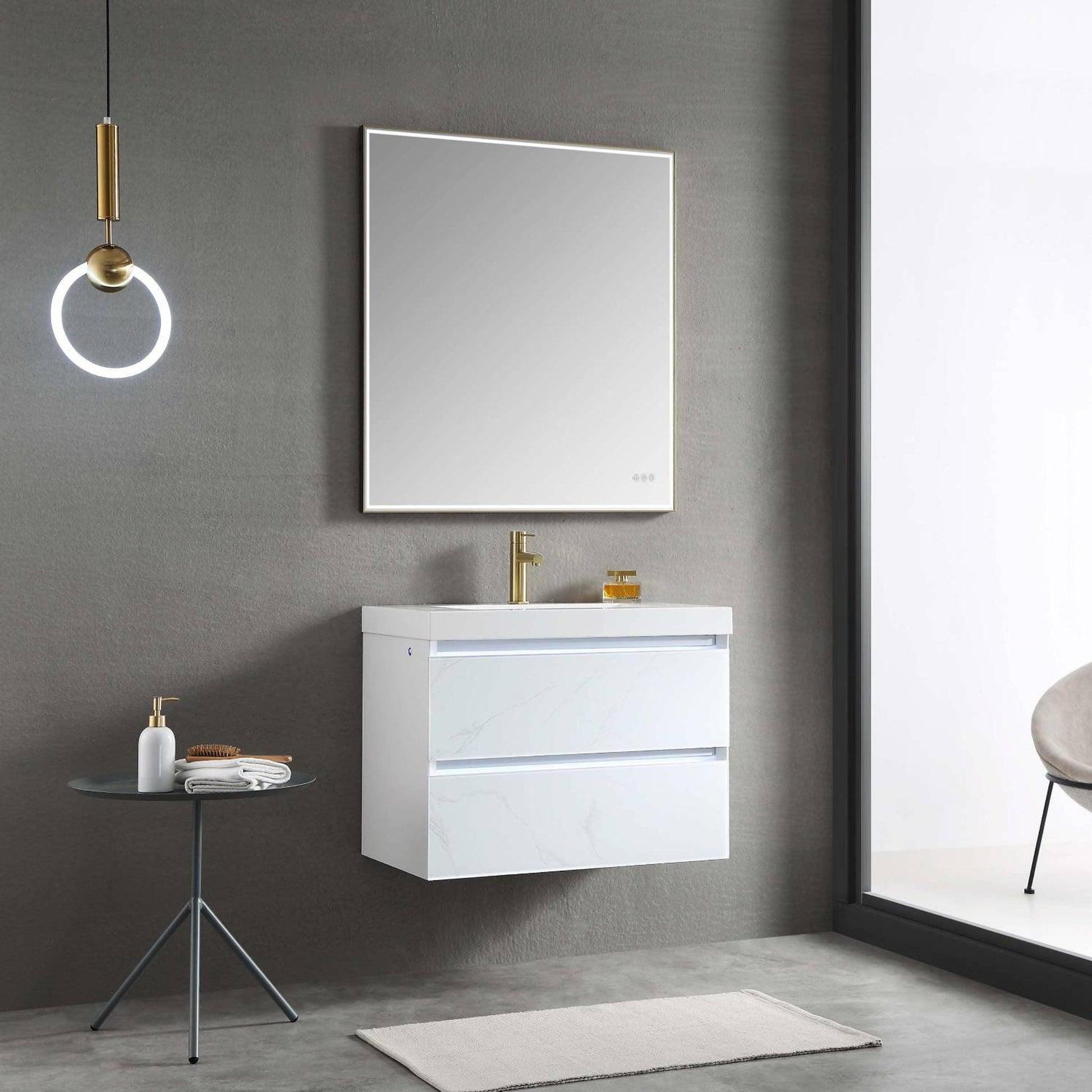 Blossom Jena 30" 2-Drawer Calacatta White Wall-Mounted Vanity Set With Acrylic Top and Integrated Single Sink