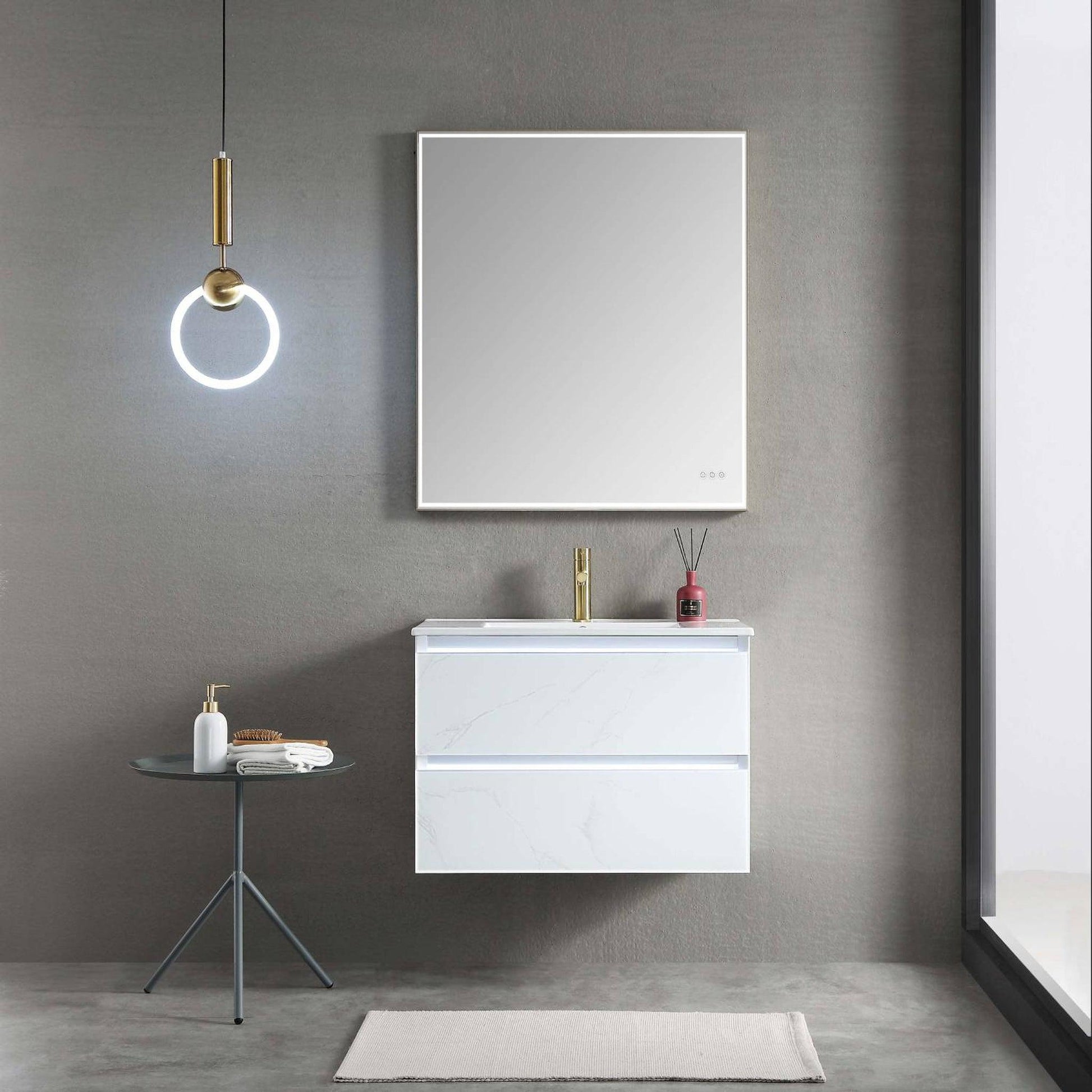 Blossom Jena 30" 2-Drawer Calacatta White Wall-Mounted Vanity Set With Ceramic Top and Integrated Single Sink