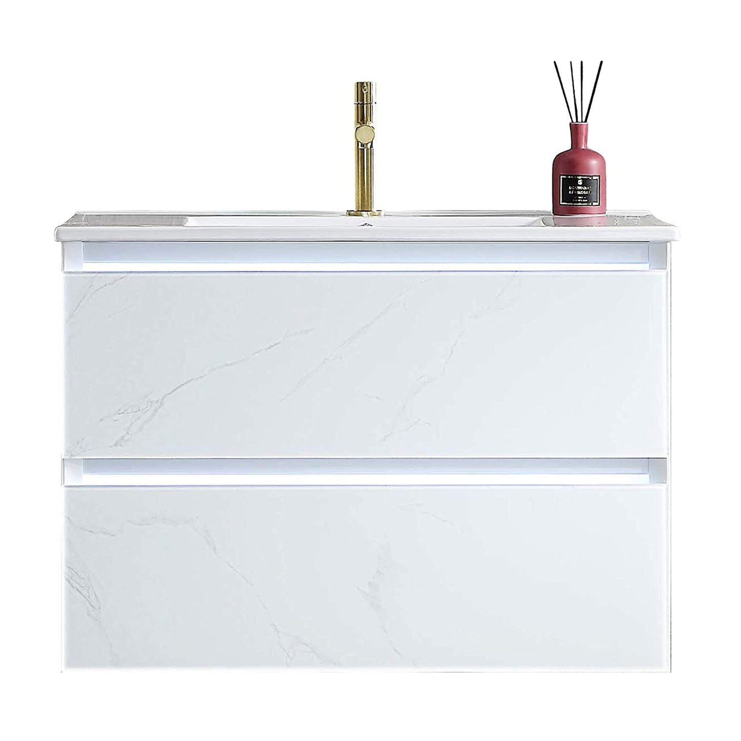 Blossom Jena 30" 2-Drawer Calacatta White Wall-Mounted Vanity Set With Ceramic Top and Integrated Single Sink