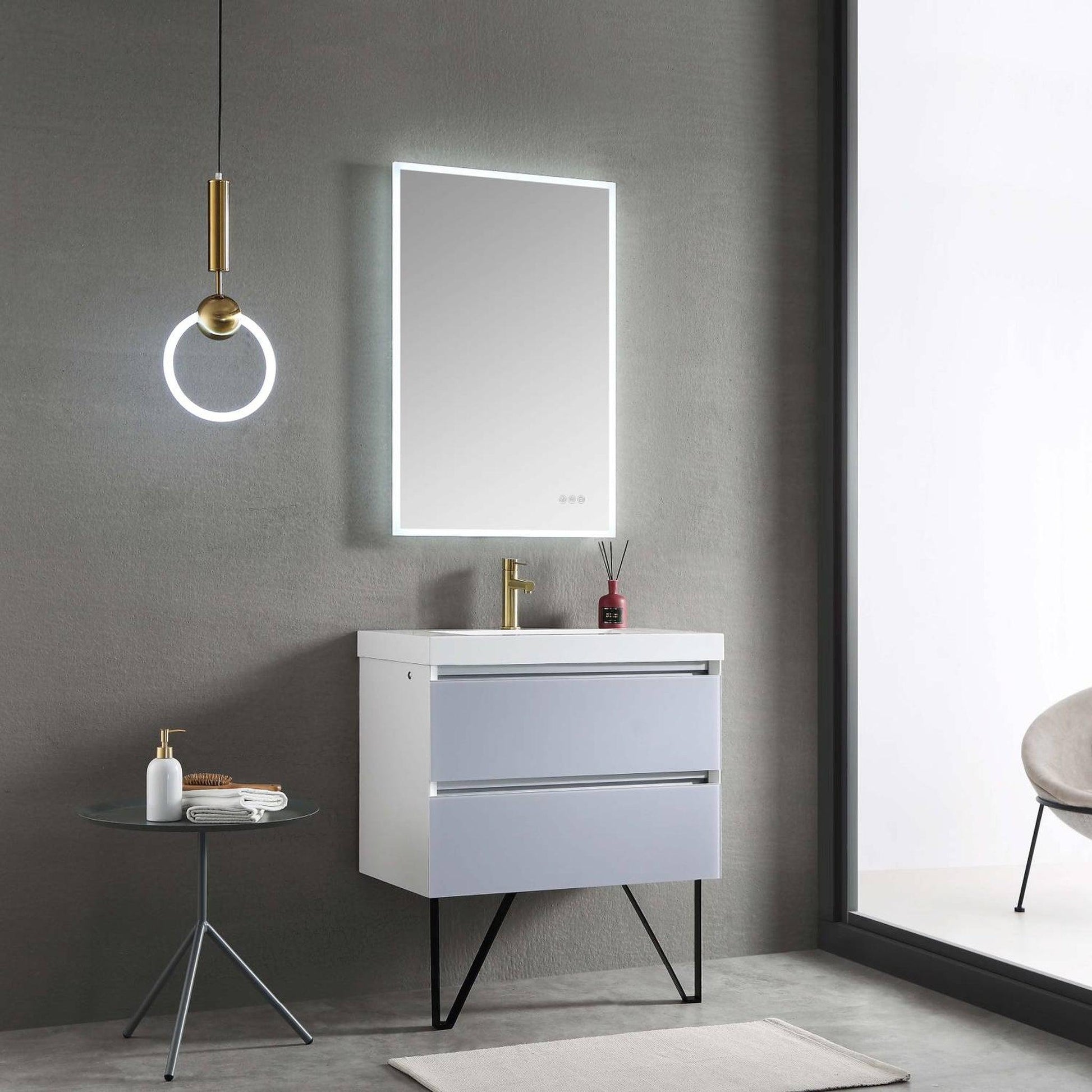 Blossom Jena 30" 2-Drawer Light Gray Wall-Mounted Vanity Set With Acrylic Top and Integrated Single Sink