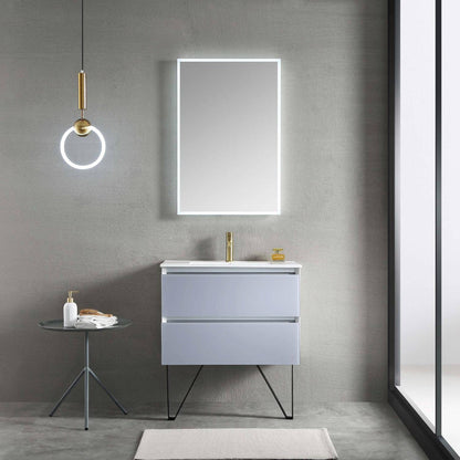 Blossom Jena 30" 2-Drawer Light Gray Wall-Mounted Vanity Set With Ceramic Top and Integrated Single Sink