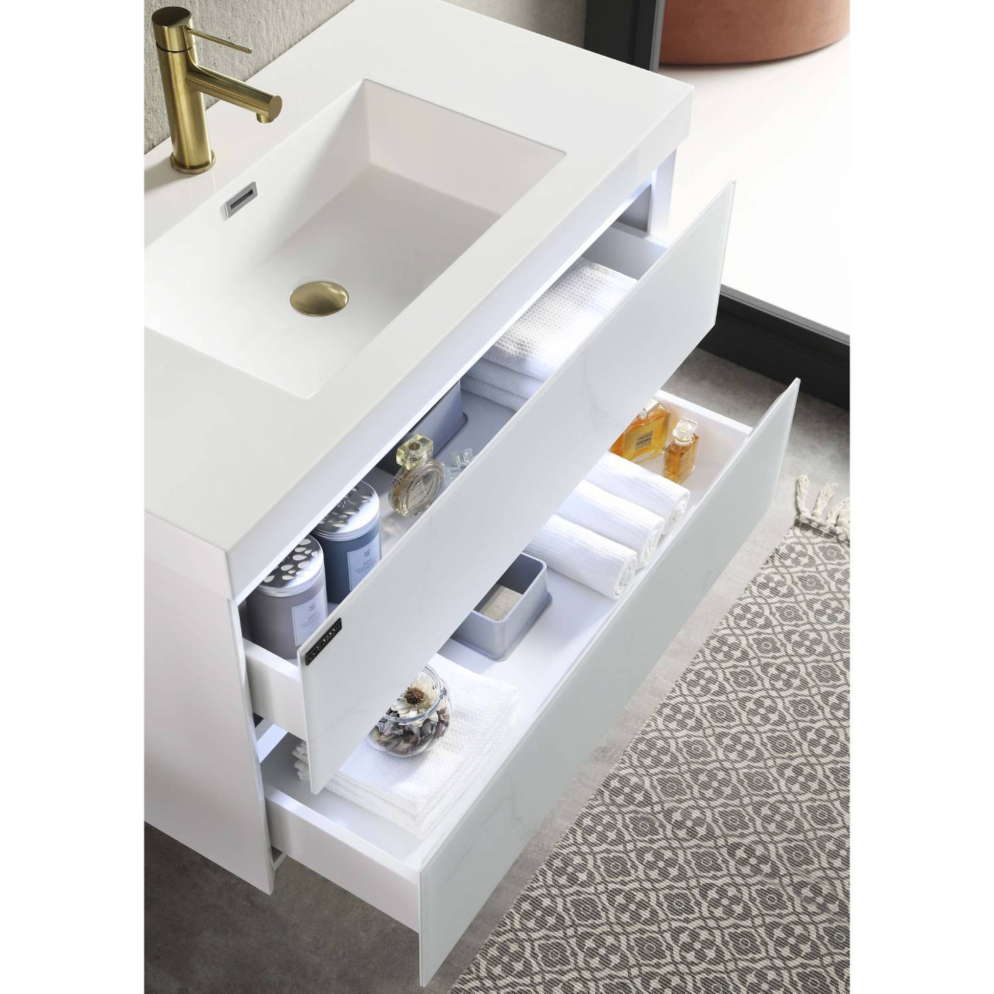 Blossom Jena 36" 2-Drawer Calacatta White Wall-Mounted Vanity Base