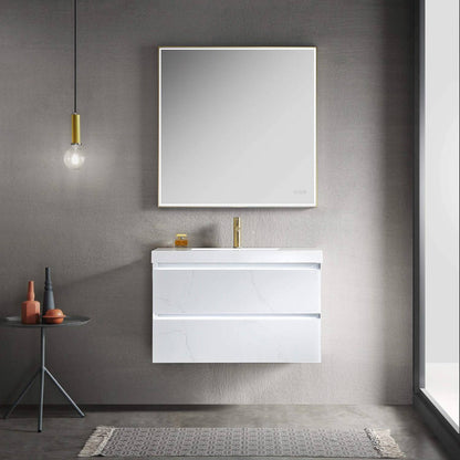 Blossom Jena 36" 2-Drawer Calacatta White Wall-Mounted Vanity Set With Acrylic Top and Integrated Single Sink