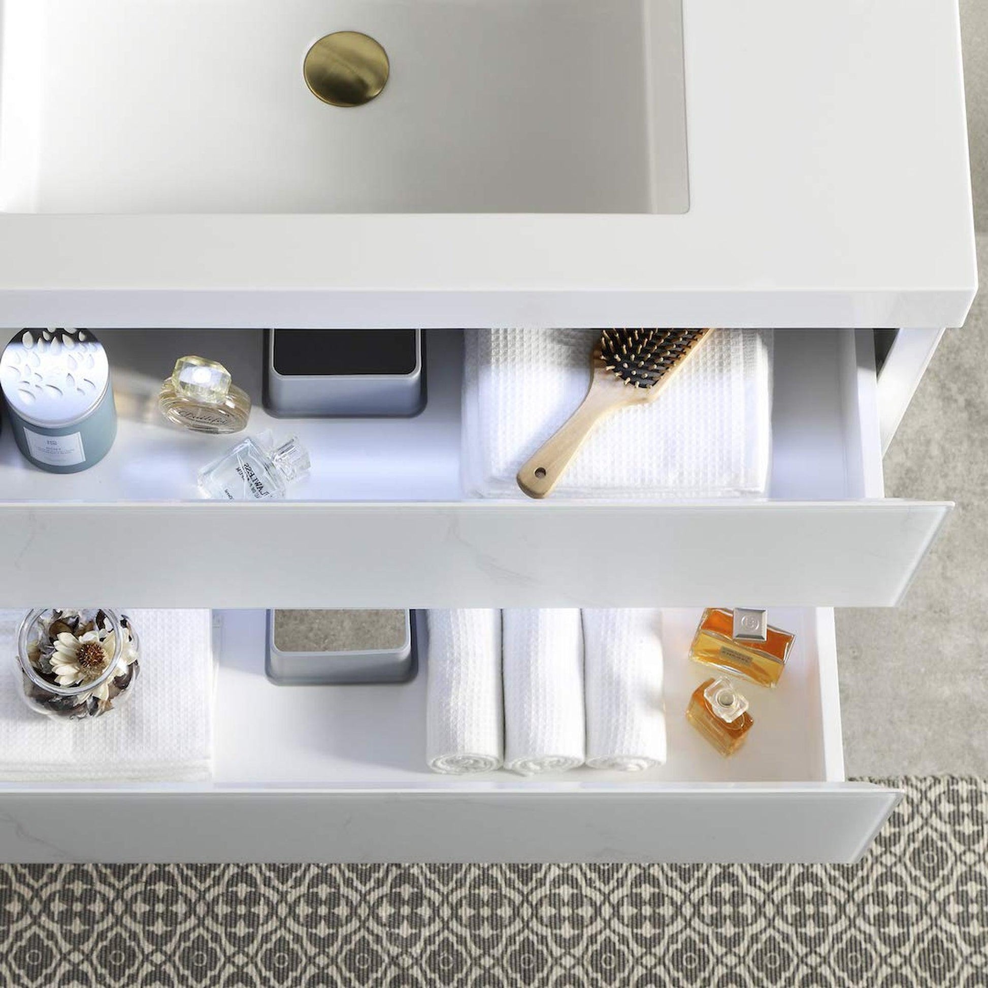 Blossom Jena 36" 2-Drawer Calacatta White Wall-Mounted Vanity Set With Acrylic Top and Integrated Single Sink