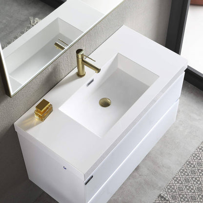 Blossom Jena 36" 2-Drawer Calacatta White Wall-Mounted Vanity Set With Acrylic Top and Integrated Single Sink