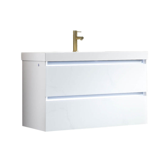 Blossom Jena 36" 2-Drawer Calacatta White Wall-Mounted Vanity Set With Acrylic Top and Integrated Single Sink
