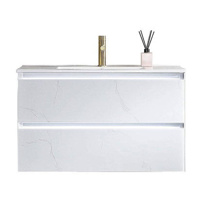 Blossom Jena 36" 2-Drawer Calacatta White Wall-Mounted Vanity Set With Ceramic Top and Integrated Single Sink