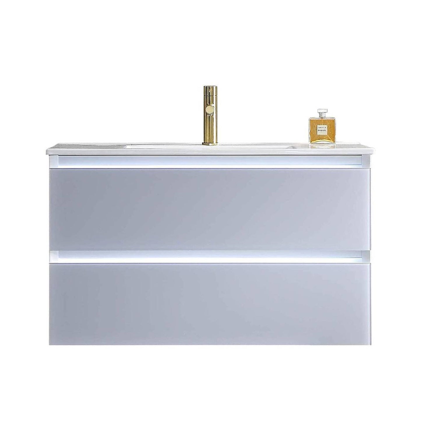 Blossom Jena 36" 2-Drawer Light Gray Wall-Mounted Vanity Set With Ceramic Top and Integrated Single Sink