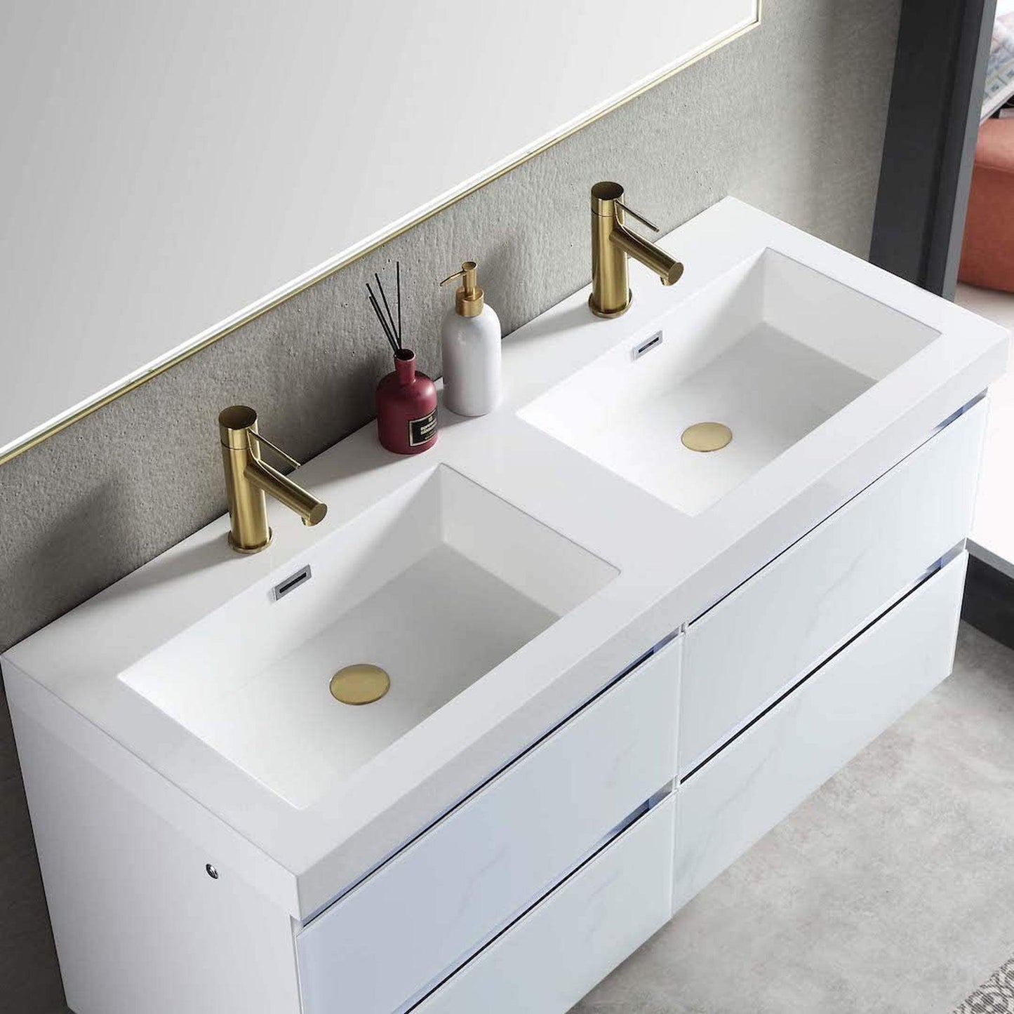 Blossom Jena 48" 2-Drawer Calacatta White Wall-Mounted Vanity Set With Acrylic Top and Integrated Double Sinks