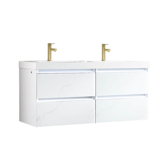Blossom Jena 48" 2-Drawer Calacatta White Wall-Mounted Vanity Set With Acrylic Top and Integrated Double Sinks