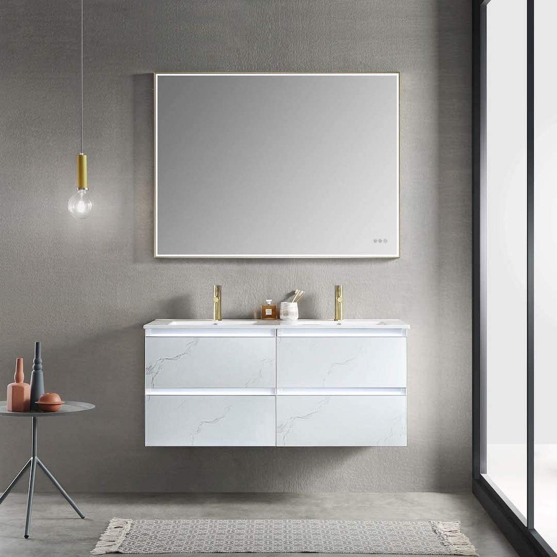 Blossom Jena 48" 2-Drawer Calacatta White Wall-Mounted Vanity Set With Ceramic Top and Integrated Double Sinks
