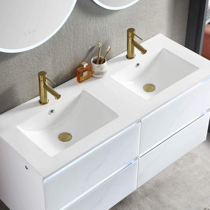 Blossom Jena 48" 2-Drawer Calacatta White Wall-Mounted Vanity Set With Ceramic Top and Integrated Double Sinks