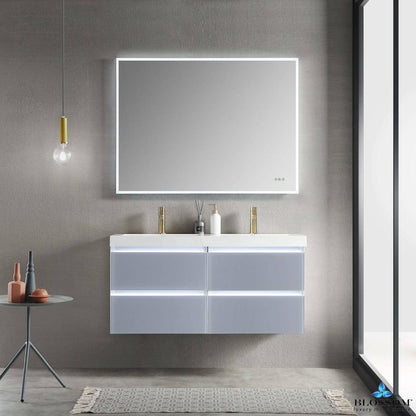 Blossom Jena 48" 2-Drawer Light Gray Wall-Mounted Vanity Set With Acrylic Top and Integrated Double Sinks