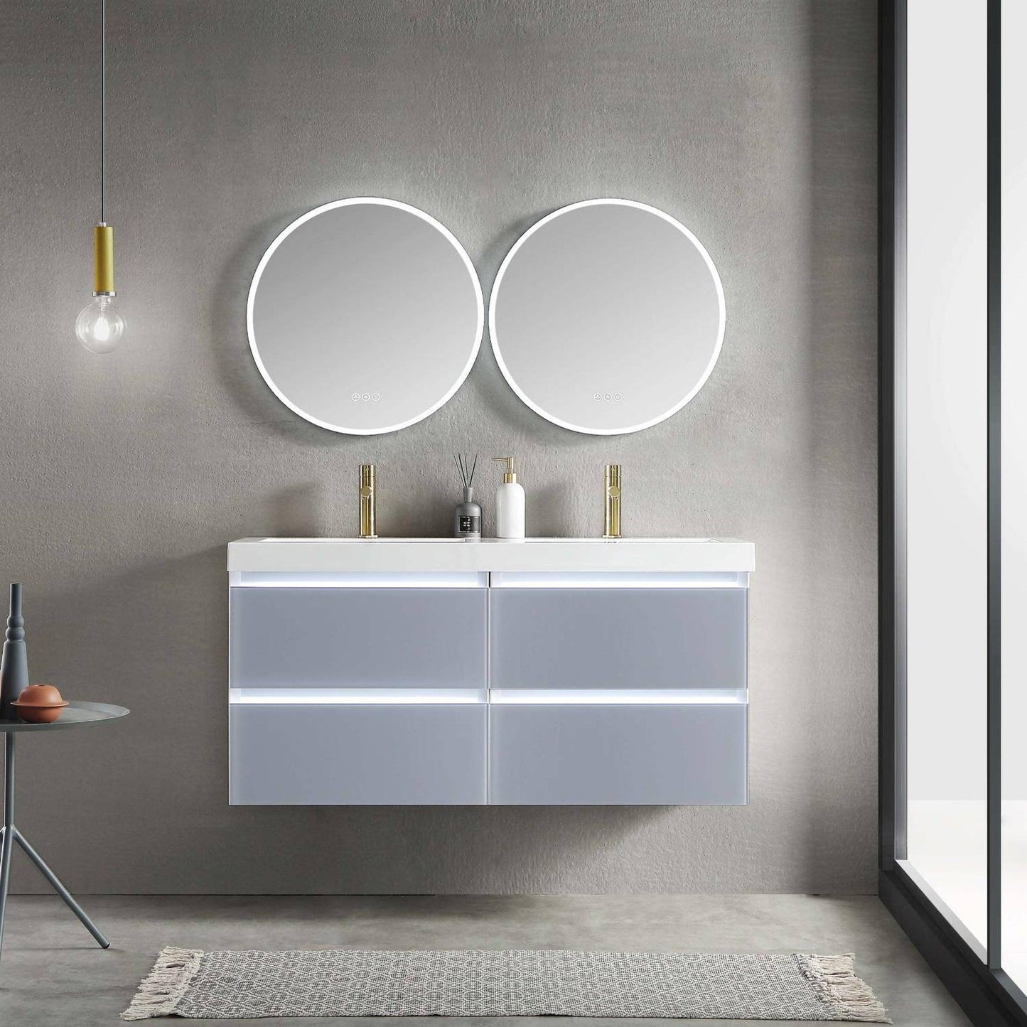 Blossom Jena 48" 2-Drawer Light Gray Wall-Mounted Vanity Set With Acrylic Top and Integrated Double Sinks