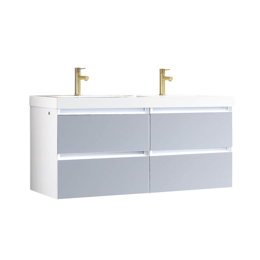 Blossom Jena 48" 2-Drawer Light Gray Wall-Mounted Vanity Set With Acrylic Top and Integrated Double Sinks