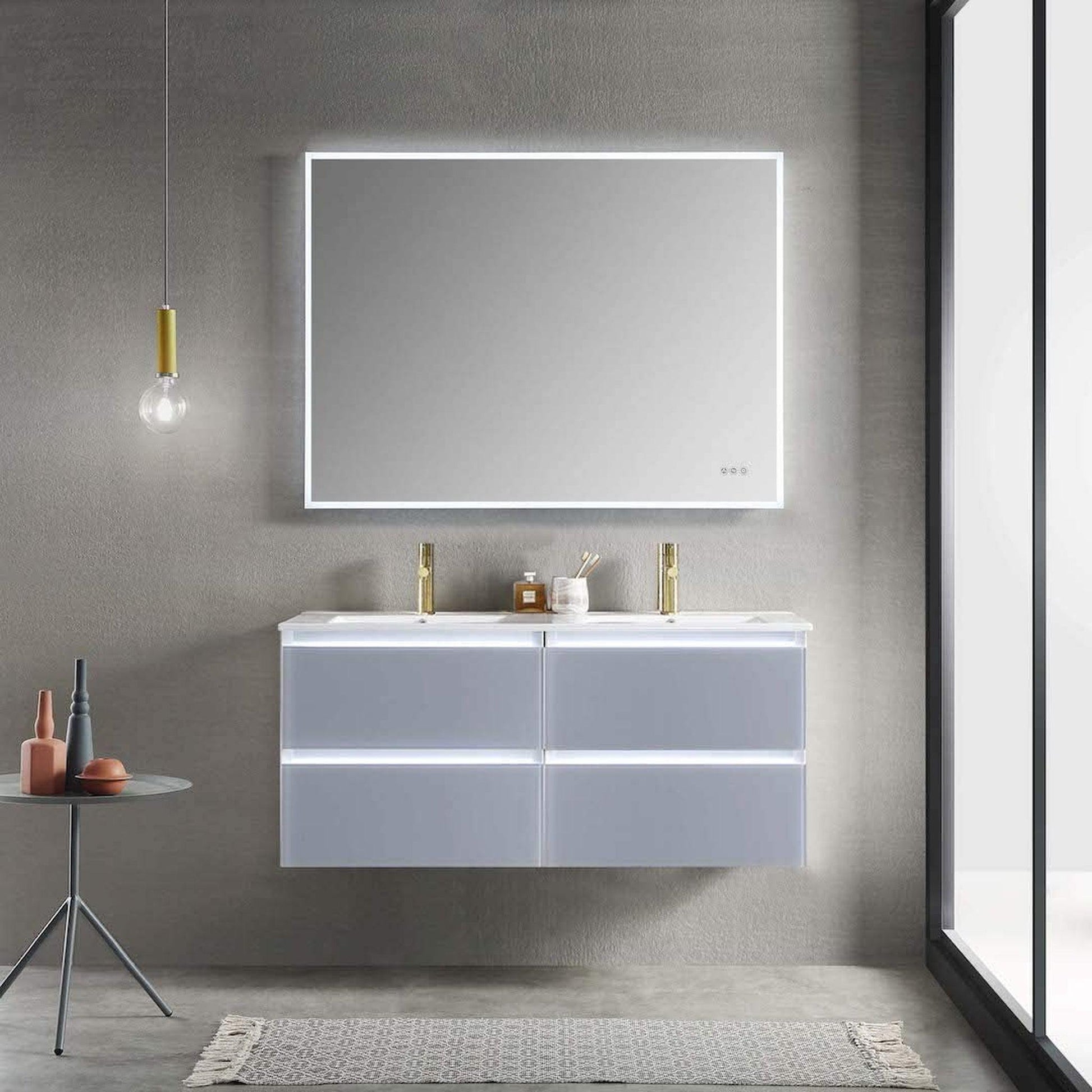 Blossom Jena 48" 2-Drawer Light Gray Wall-Mounted Vanity Set With Ceramic Top and Integrated Double Sinks
