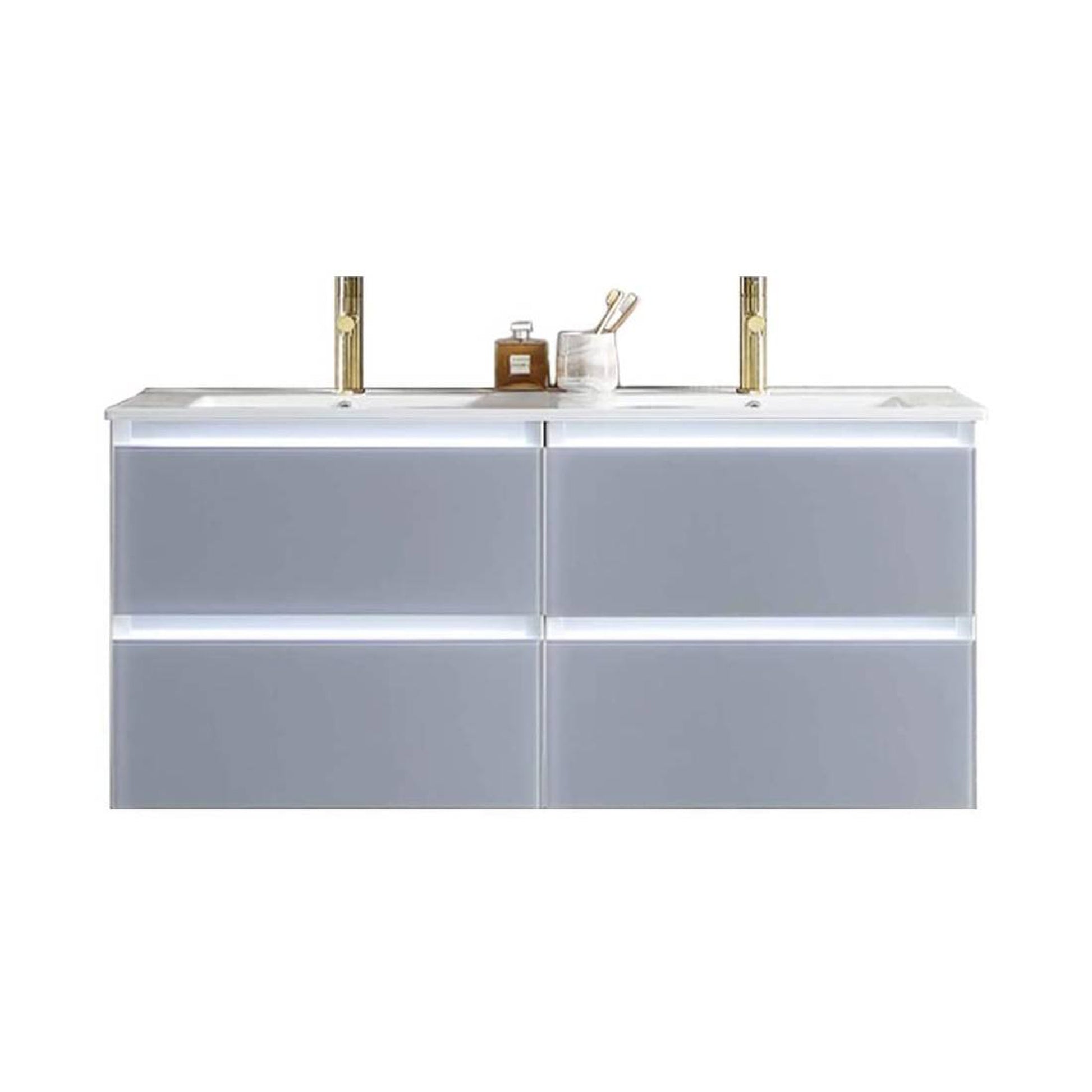 Blossom Jena 48" 2-Drawer Light Gray Wall-Mounted Vanity Set With Ceramic Top and Integrated Double Sinks