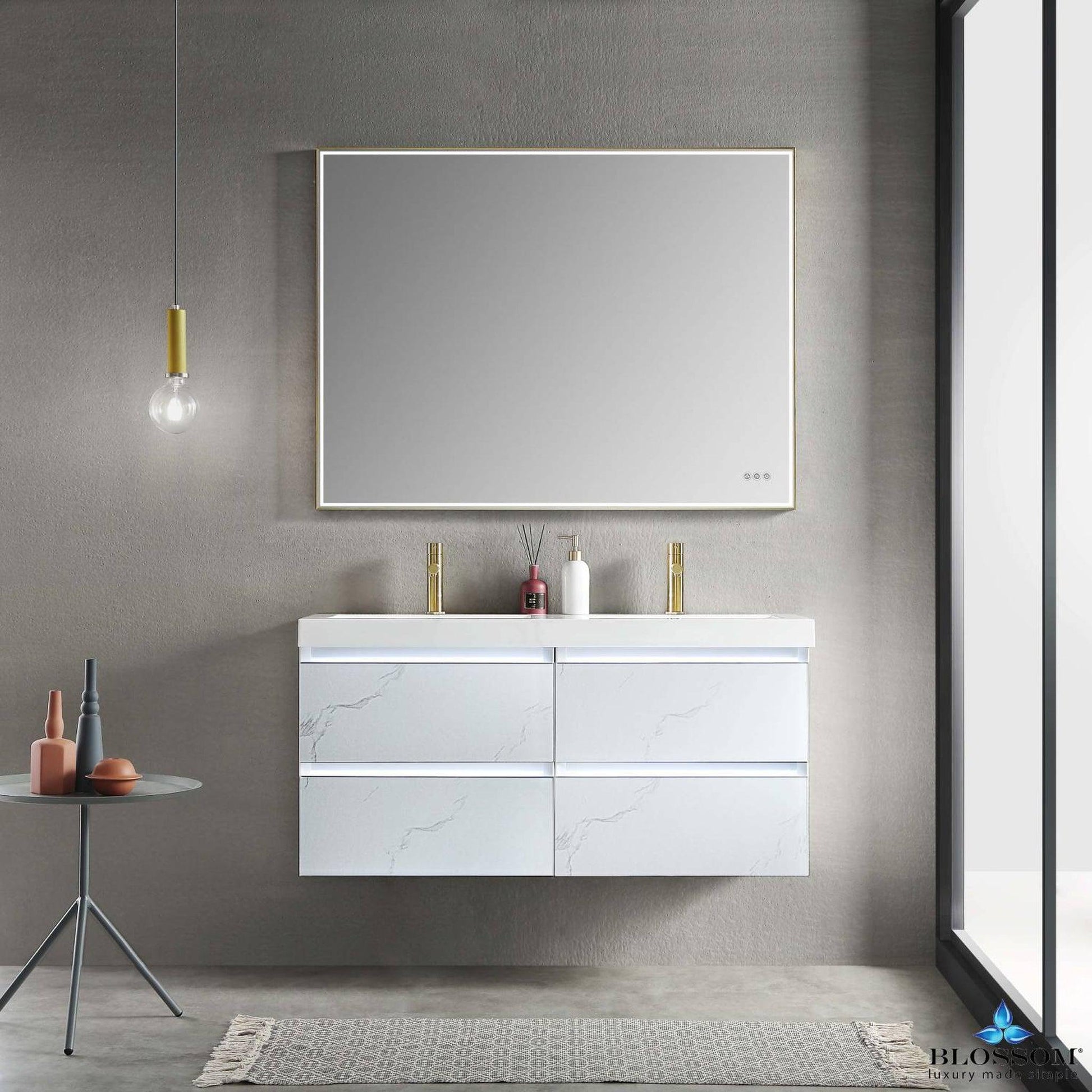 Blossom Jena 48" 4-Drawer Calacatta White Wall-Mounted Vanity Base