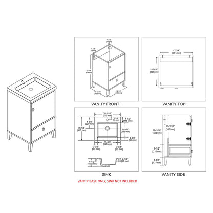 Blossom Lyon 20" 1-Door 1-Drawer Matte White Freestanding Vanity Base