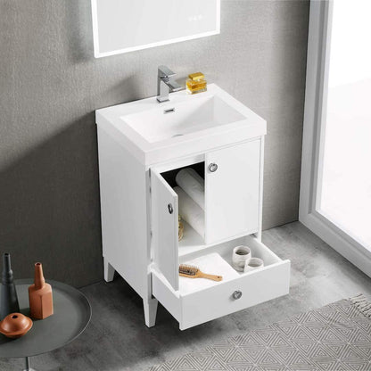 Blossom Lyon 24" 2-Door 1-Drawer Matte White Freestanding Vanity Set With Acrylic Top and Integrated Single Sink