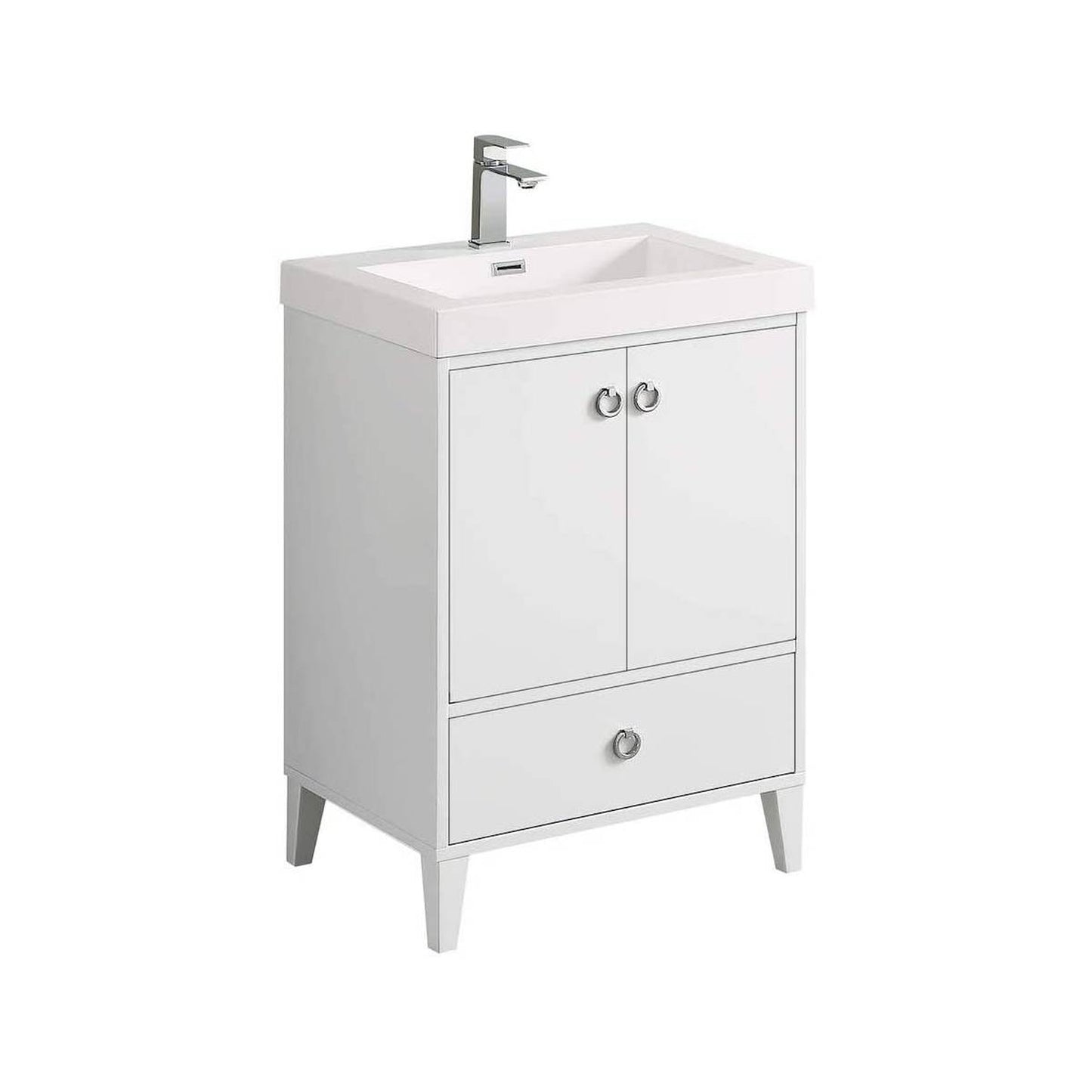 Blossom Lyon 24" 2-Door 1-Drawer Matte White Freestanding Vanity Set With Acrylic Top and Integrated Single Sink