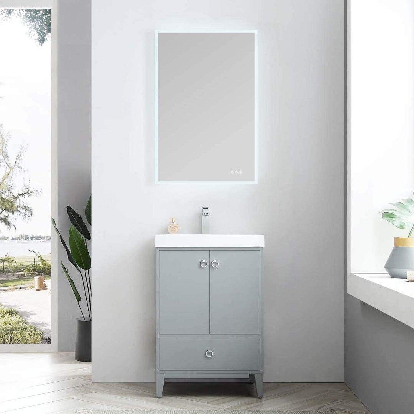 Blossom Lyon 24" 2-Door 1-Drawer Metal Gray Freestanding Vanity Set With Acrylic Top and Integrated Single Sink