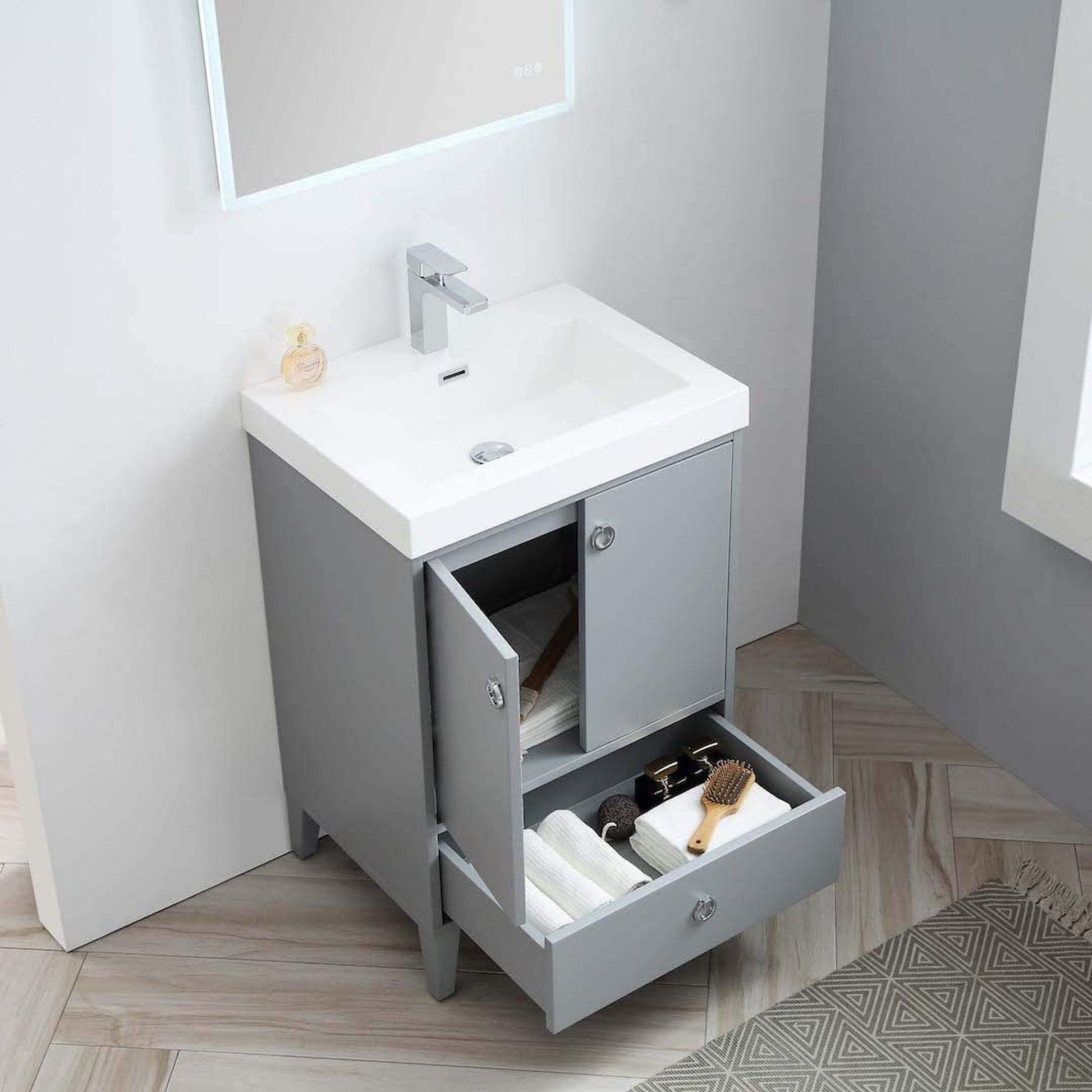 Blossom Lyon 24" 2-Door 1-Drawer Metal Gray Freestanding Vanity Set With Acrylic Top and Integrated Single Sink