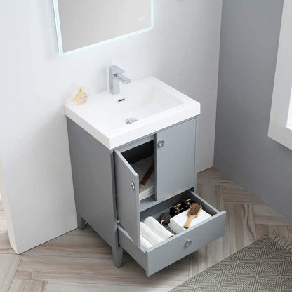 Blossom Lyon 24" 2-Door 1-Drawer Metal Gray Freestanding Vanity Set With Acrylic Top and Integrated Single Sink