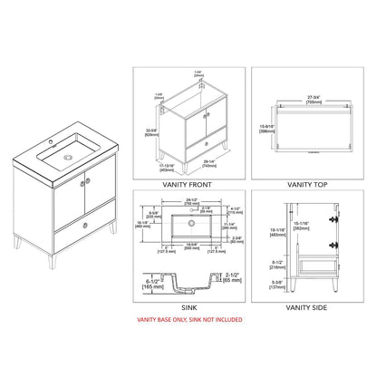 Blossom Lyon 30" 2-Door 1-Drawer Matte White Freestanding Vanity Base