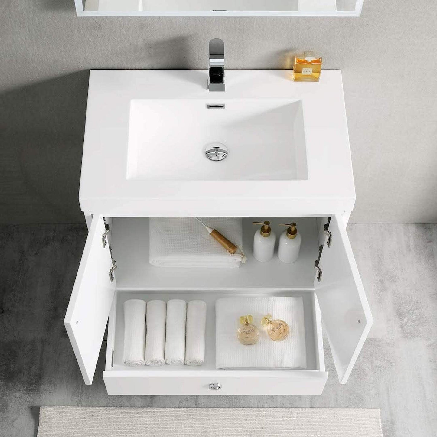 Blossom Lyon 30" 2-Door 1-Drawer Matte White Freestanding Vanity Set With Acrylic Top and Integrated Single Sink