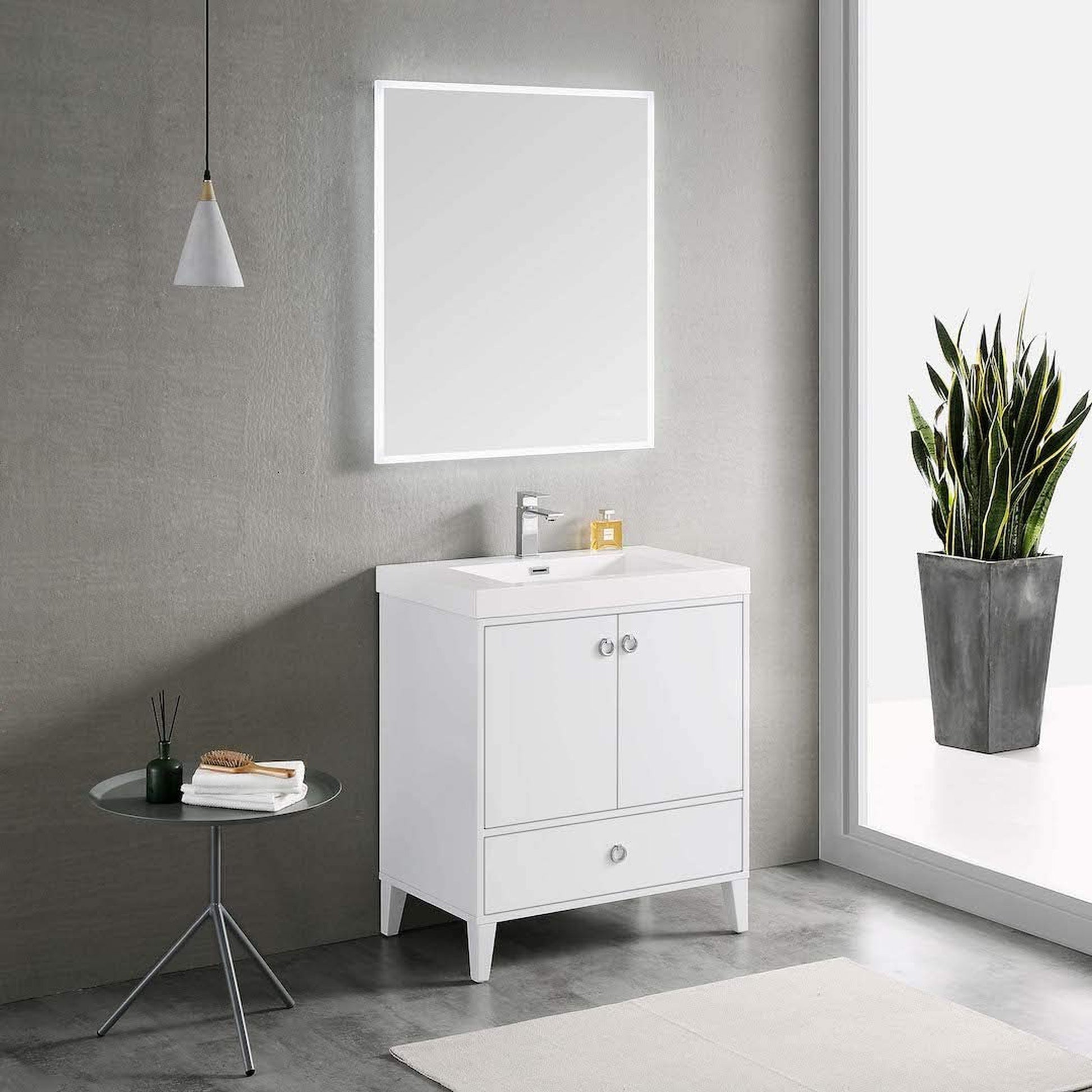 Blossom Lyon 30" 2-Door 1-Drawer Matte White Freestanding Vanity Set With Acrylic Top and Integrated Single Sink