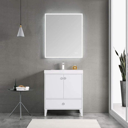 Blossom Lyon 30" 2-Door 1-Drawer Matte White Freestanding Vanity Set With Acrylic Top and Integrated Single Sink