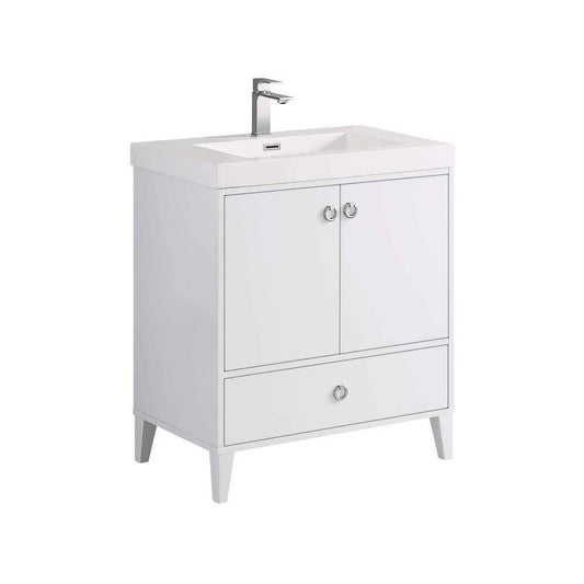Blossom Lyon 30" 2-Door 1-Drawer Matte White Freestanding Vanity Set With Acrylic Top and Integrated Single Sink