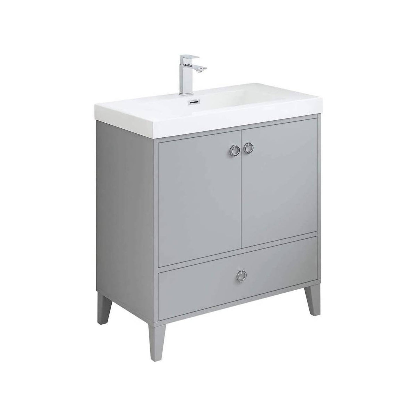 Blossom Lyon 30" 2-Door 1-Drawer Metal Gray Freestanding Vanity Set With Acrylic Top and Integrated Single Sink