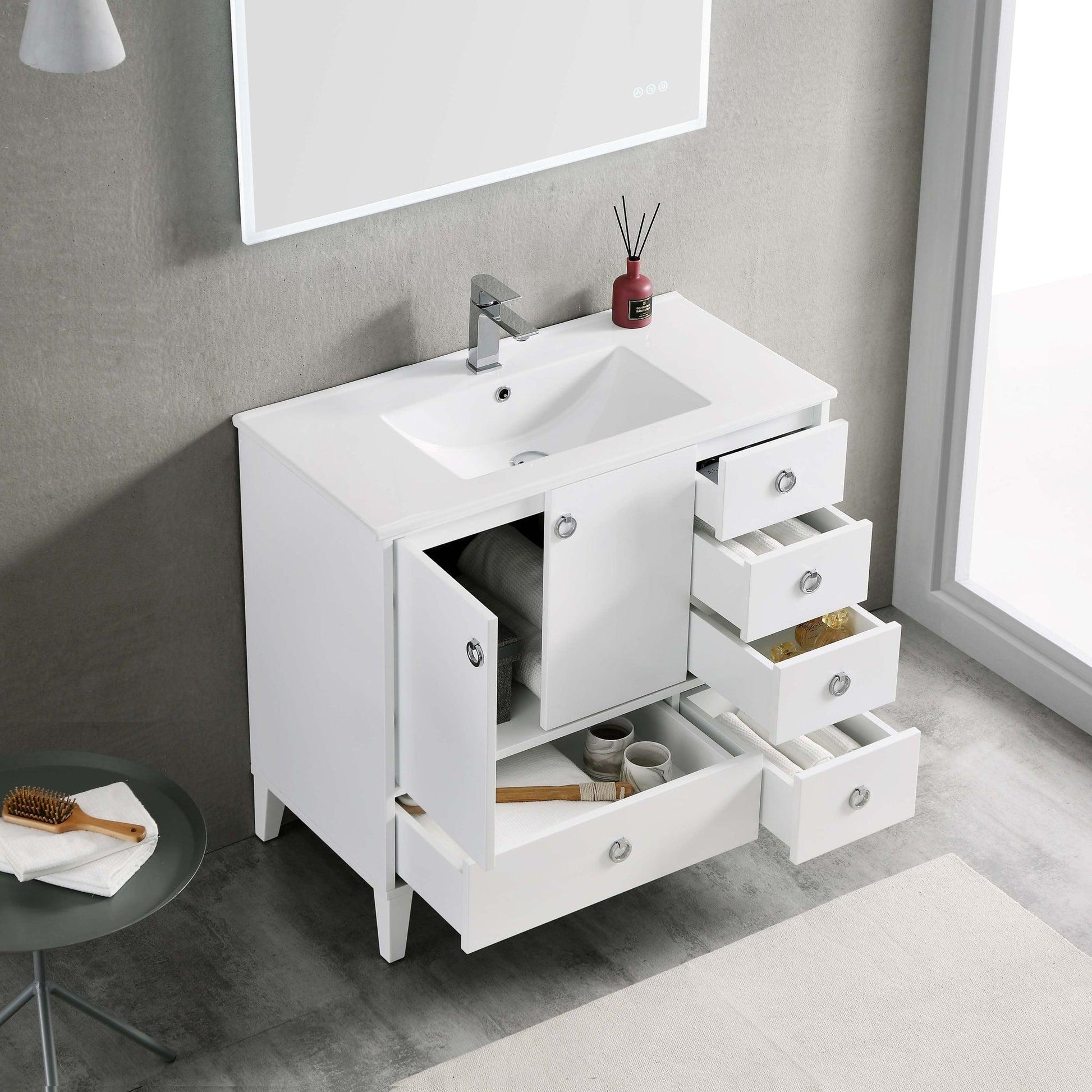 Blossom Lyon 36" 2-Door 5-Drawer Matte White Freestanding Vanity Base