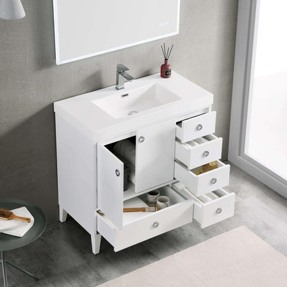 Blossom Lyon 36" 2-Door 5-Drawer Matte White Freestanding Vanity Base