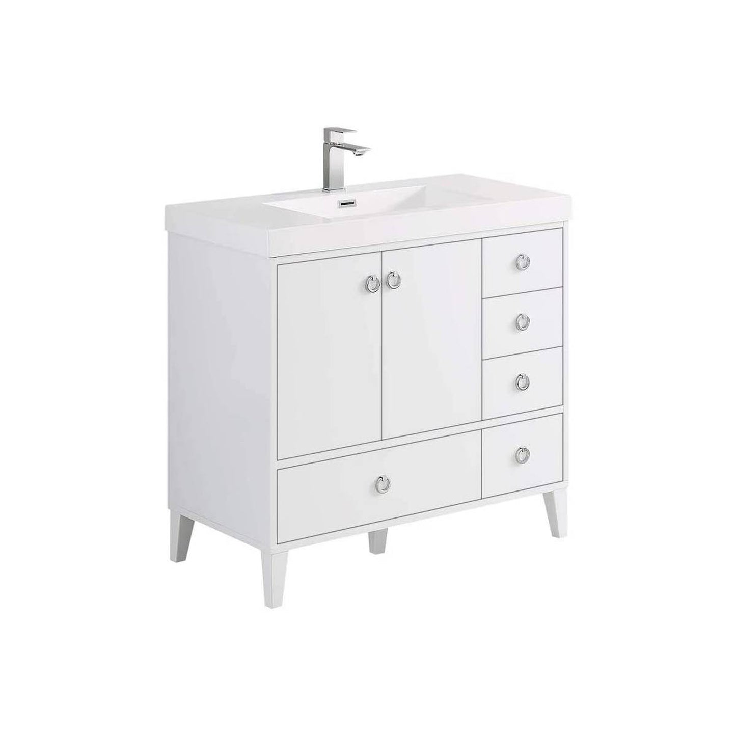 Blossom Lyon 36" 2-Door 5-Drawer Matte White Freestanding Vanity Base