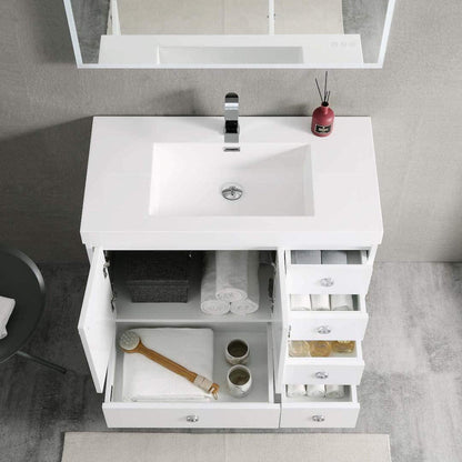 Blossom Lyon 36" 2-Door 5-Drawer Matte White Freestanding Vanity Set With Acrylic Top and Integrated Single Sink