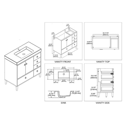 Blossom Lyon 36" 2-Door 5-Drawer Matte White Freestanding Vanity Set With Acrylic Top and Integrated Single Sink