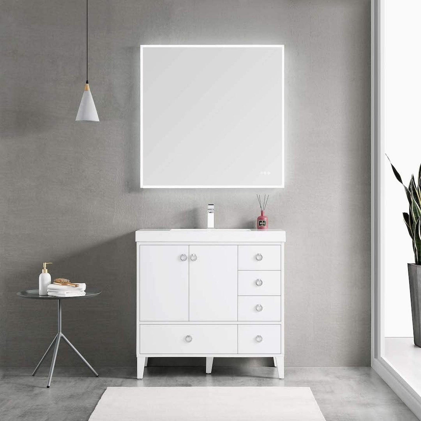 Blossom Lyon 36" 2-Door 5-Drawer Matte White Freestanding Vanity Set With Acrylic Top and Integrated Single Sink