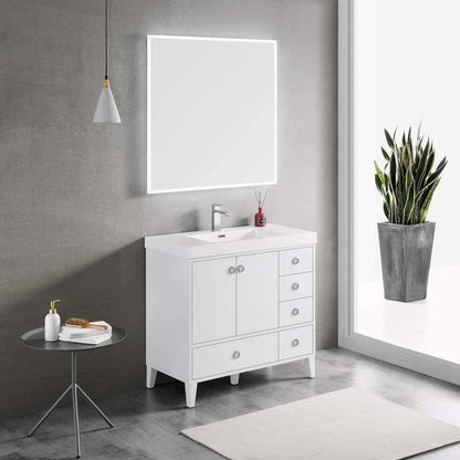 Blossom Lyon 36" 2-Door 5-Drawer Matte White Freestanding Vanity Set With Acrylic Top and Integrated Single Sink