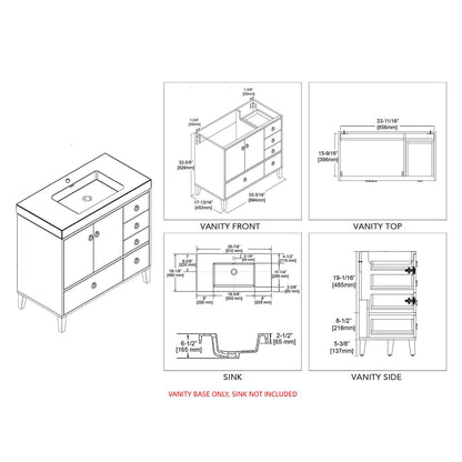 Blossom Lyon 36" 2-Door 5-Drawer Metal Gray Freestanding Vanity Base