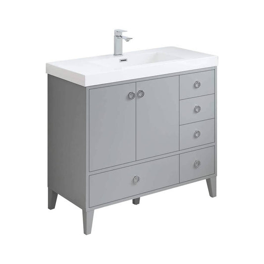 Blossom Lyon 36" 2-Door 5-Drawer Metal Gray Freestanding Vanity Set With Acrylic Top and Integrated Single Sink