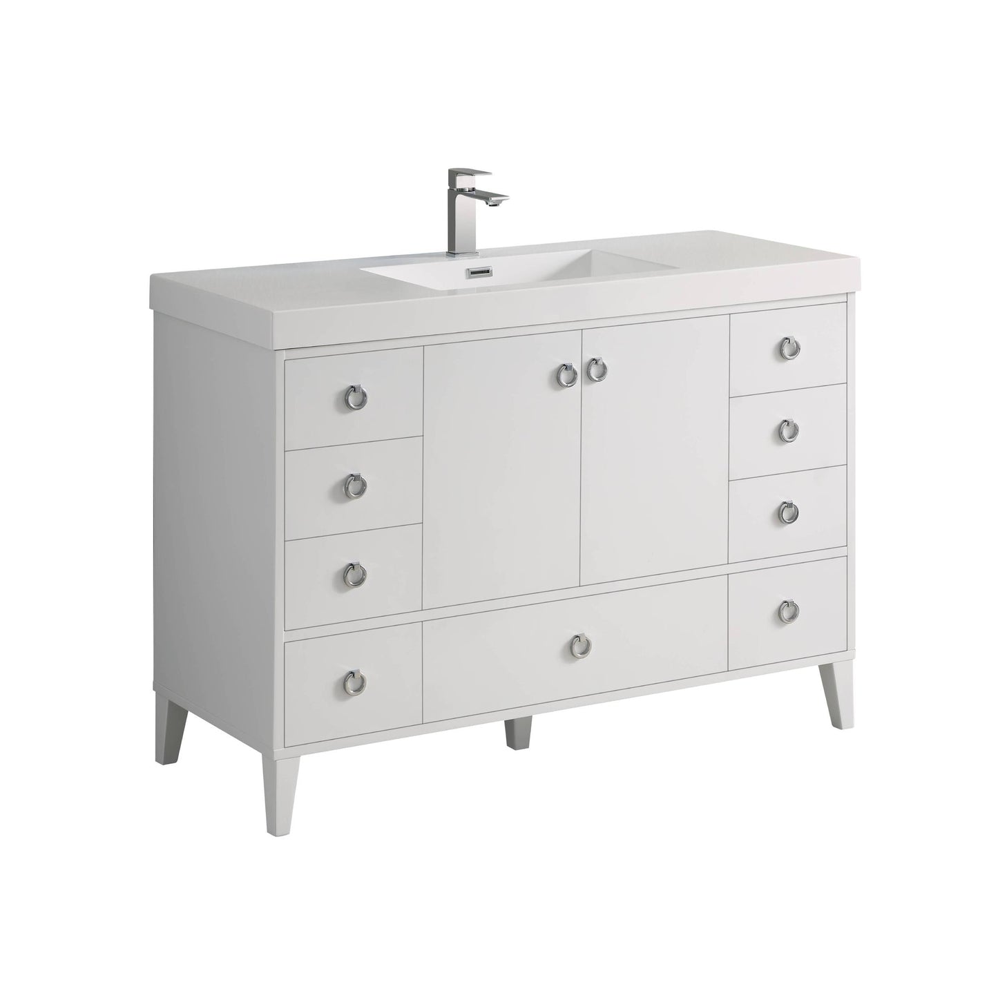 Blossom Lyon 48" 2-Door 9-Drawer Matte White Freestanding Vanity Base