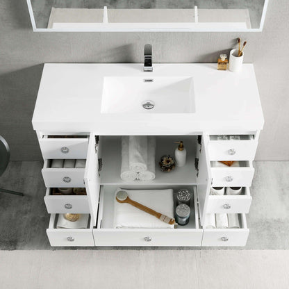 Blossom Lyon 48" 2-Door 9-Drawer Matte White Freestanding Vanity Set With Acrylic Top and Integrated Single Sink