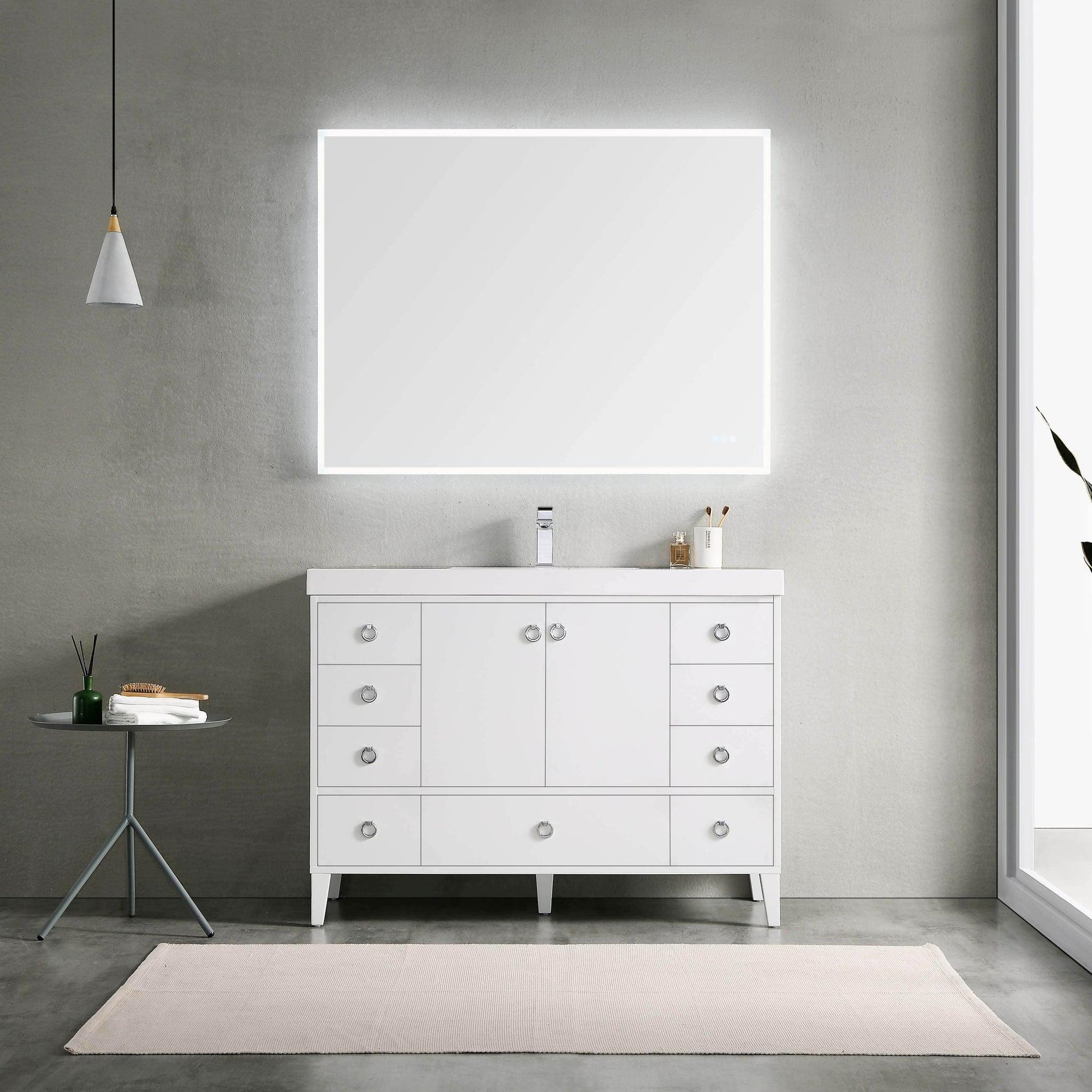 Blossom Lyon 48" 2-Door 9-Drawer Matte White Freestanding Vanity Set With Acrylic Top and Integrated Single Sink