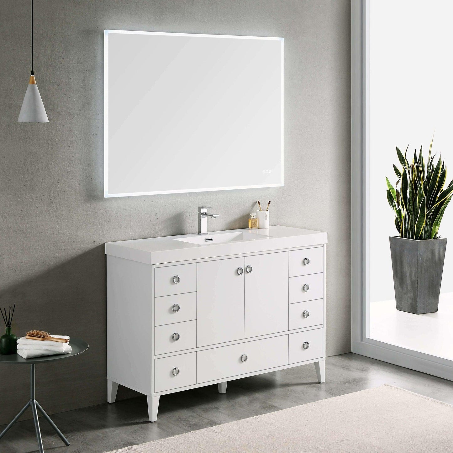 Blossom Lyon 48" 2-Door 9-Drawer Matte White Freestanding Vanity Set With Acrylic Top and Integrated Single Sink