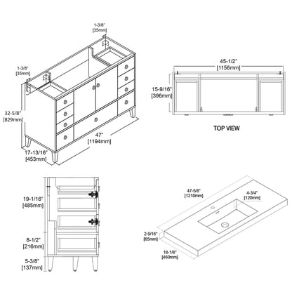 Blossom Lyon 48" 2-Door 9-Drawer Matte White Freestanding Vanity Set With Acrylic Top and Integrated Single Sink