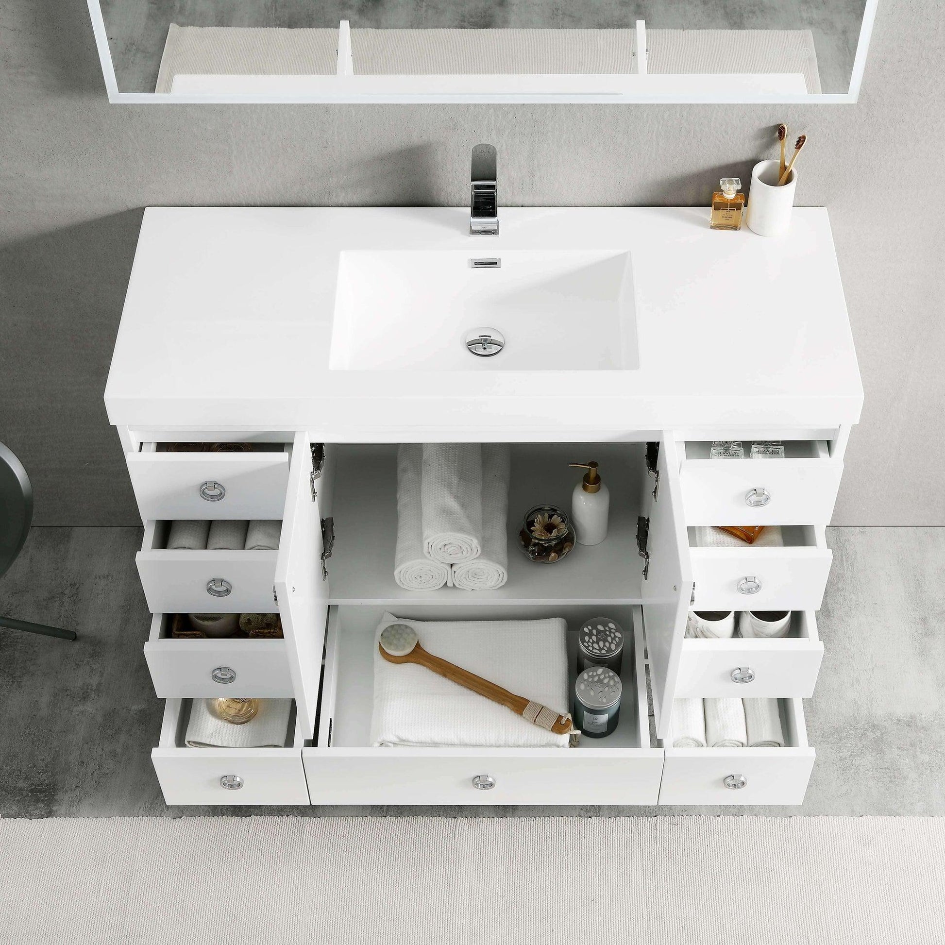 Blossom Lyon 48" 2-Door 9-Drawer Matte White Freestanding Vanity Set With Acrylic Top and Integrated Single Sink