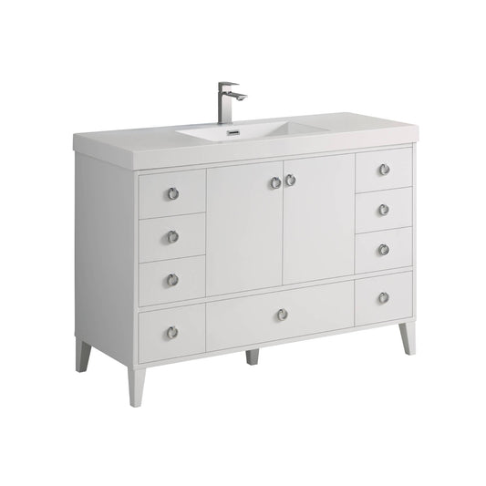 Blossom Lyon 48" 2-Door 9-Drawer Matte White Freestanding Vanity Set With Acrylic Top and Integrated Single Sink